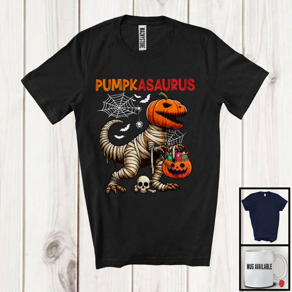 MacnyStore - Pumpkasaurus; Horror Halloween Mummy T-Rex Dinosaur; Carved Pumpkin Candy Lover T-Shirt