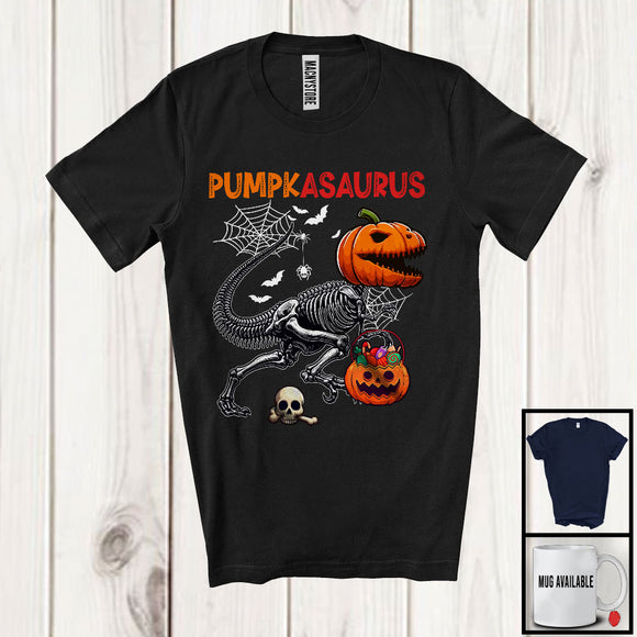 MacnyStore - Pumpkasaurus; Horror Halloween Skeleton T-Rex Dinosaur; Carved Pumpkin Candy Lover T-Shirt