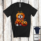 MacnyStore - Pumpkin Bulldog; Adorable Halloween Costume Pumpkin; Dog Owner Family T-Shirt