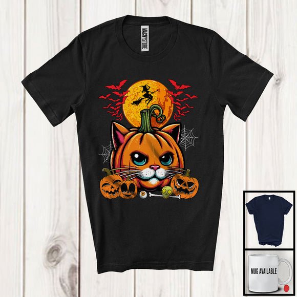 MacnyStore - Pumpkin Cat Face, Scary Halloween Costume Cat Owner Lover, Matching Family Group T-Shirt