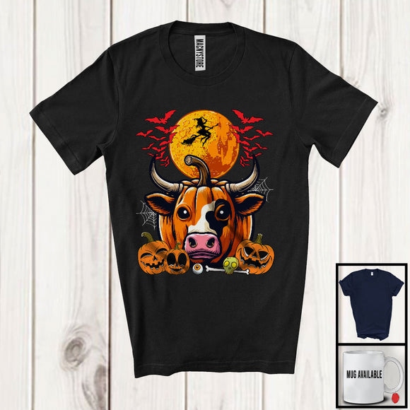 MacnyStore - Pumpkin Cow Face, Scary Halloween Costume Cow Lover, Farm Animal Farmer Group T-Shirt