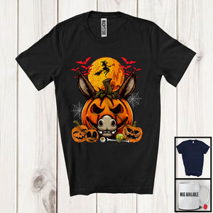 MacnyStore - Pumpkin Donkey Face, Scary Halloween Costume Donkey Lover, Farm Animal Farmer Group T-Shirt