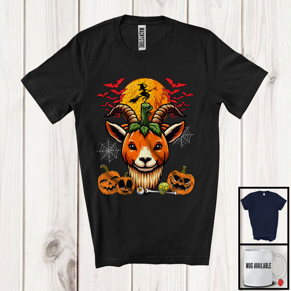 MacnyStore - Pumpkin Goat Face, Scary Halloween Costume Goat Lover, Farm Animal Farmer Group T-Shirt