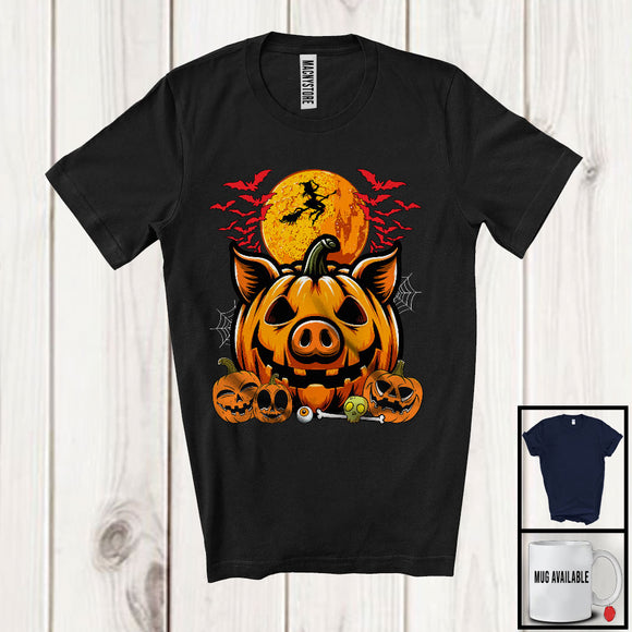 MacnyStore - Pumpkin Pig Face, Scary Halloween Costume Pig Lover, Farm Animal Farmer Group T-Shirt
