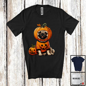 MacnyStore - Pumpkin Pug; Adorable Halloween Costume Pumpkin; Dog Owner Family T-Shirt