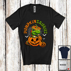 MacnyStore - Pumpkin Saurus; Adorable Halloween Costume T-Rex In Pumpkin; Boys T-Rex Dinosaur Lover T-Shirt