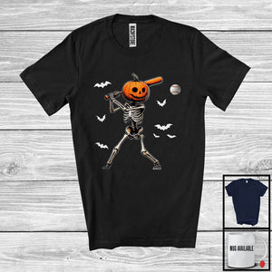 MacnyStore - Pumpkin Skeleton Playing Baseball, Scary Halloween Baseball Player Playing Lover, Sport Team T-Shirt