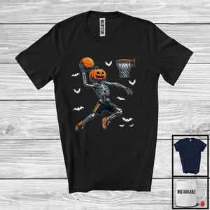 MacnyStore - Pumpkin Skeleton Playing Basketball, Scary Halloween Basketball Player Playing Lover, Sport Team T-Shirt