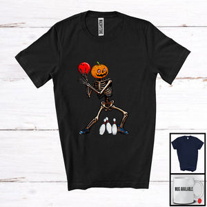 MacnyStore - Pumpkin Skeleton Playing Bowling; Creepy Halloween Costume Sport Player Team; Family Group T-Shirt