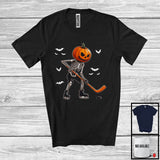 MacnyStore - Pumpkin Skeleton Playing Hockey, Scary Halloween Hockey Player Playing Lover, Sport Team T-Shirt