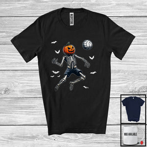 MacnyStore - Pumpkin Skeleton Playing Volleyball, Scary Halloween Volleyball Player Playing Lover, Sport Team T-Shirt