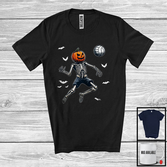 MacnyStore - Pumpkin Skeleton Playing Volleyball, Scary Halloween Volleyball Player Playing Lover, Sport Team T-Shirt