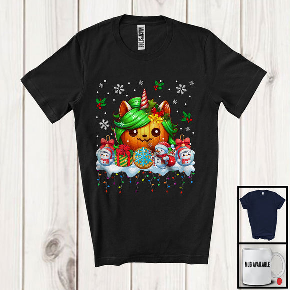 MacnyStore - Pumpkin Unicorn Face, Adorable Christmas Snow Around Snowman, X-mas Family Group T-Shirt