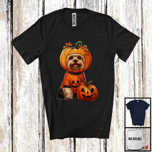 MacnyStore - Pumpkin Yorkshire Terrier; Adorable Halloween Costume Pumpkin; Dog Owner Family T-Shirt