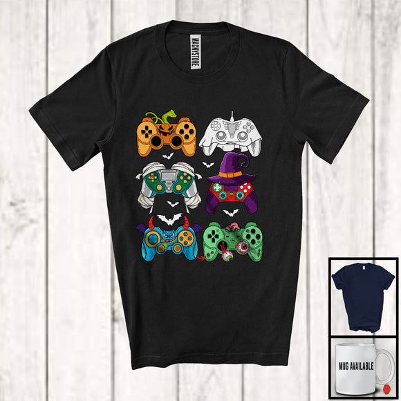 MacnyStore - Pumpkin Zombie Mummy Gaming Controllers Collection; Creepy Halloween Costume Gamer Group T-Shirt