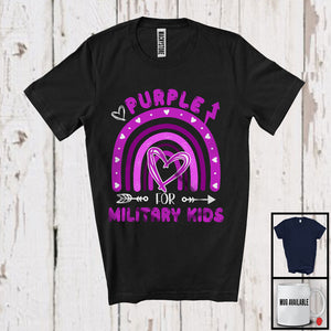 MacnyStore - Purple For Military Kids, Adorable Military Child Month Purple Rainbow, Hearts Family T-Shirt