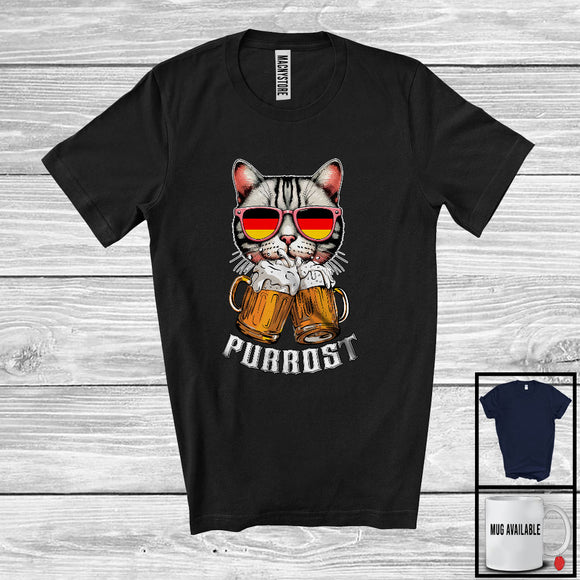 MacnyStore - Purrost; Adorable Oktoberfest Festival Cat Wearing Germany Flag Sunglasses; Drinking Beer T-Shirt