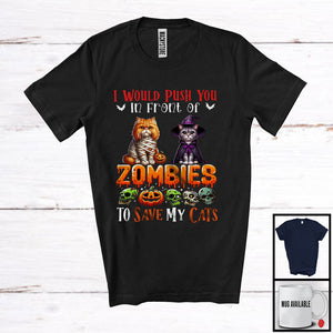 MacnyStore - Push You Front of Zombies, Horror Halloween Costume Witch Mummy Cats Owner, Family Group T-Shirt