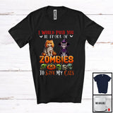 MacnyStore - Push You Front of Zombies, Horror Halloween Costume Witch Mummy Cats Owner, Family Group T-Shirt