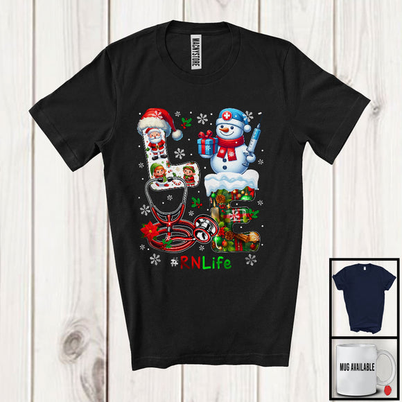 MacnyStore - RN Life Love; Awesome Christmas Santa Snowman Lover; Needle Stethoscope Nurse Group T-Shirt