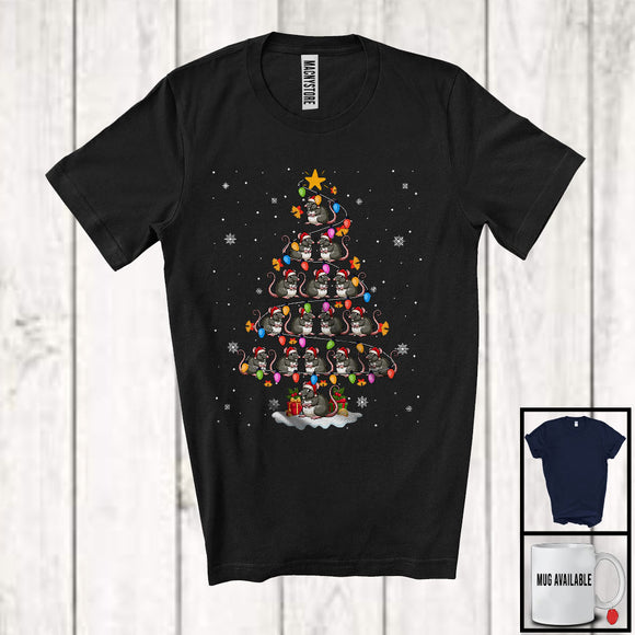 MacnyStore - Rat Santa Christmas Tree; Awesome X-mas Snowing Lights Rat Owner; Animal Lover T-Shirt