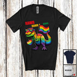 MacnyStore - Rawr Rawr, Lovely LGBTQ Pride LGBT T-Rex Holding Rainbow Heart Gay Flag, Dinosaur Lover T-Shirt