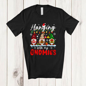 MacnyStore - Red Green Plaid Leopard Three Gnomes; Amusing Christmas Lights Gnomes; Family Group T-Shirt