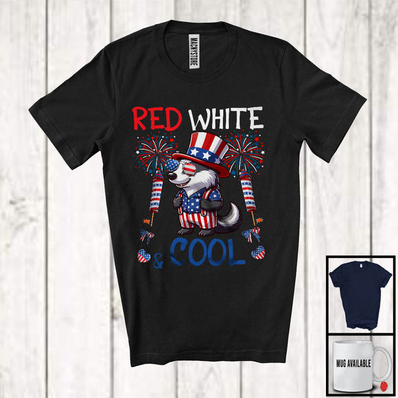 MacnyStore - Red White And Cool, Wonderful 4th Of July Badger Sunglasses American, Patriotic Animal T-Shirt