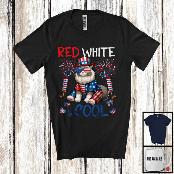 MacnyStore - Red White And Cool, Wonderful 4th Of July Cat American Flag Sunglasses, Patriotic Group T-Shirt