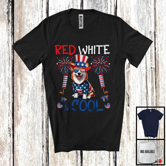 MacnyStore - Red White And Cool, Wonderful 4th Of July Corgi American Flag Sunglasses, Patriotic Group T-Shirt