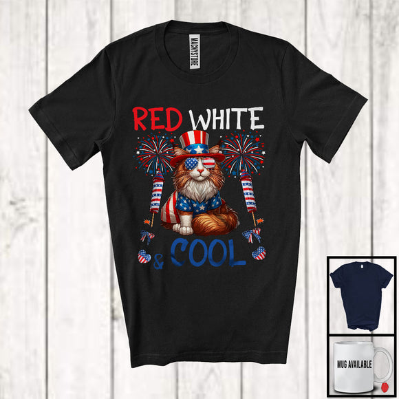 MacnyStore - Red White And Cool, Wonderful 4th Of July Maine Coon Sunglasses American, Patriotic Animal T-Shirt