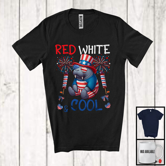 MacnyStore - Red White And Cool, Wonderful 4th Of July Manatee Sunglasses American, Patriotic Animal T-Shirt