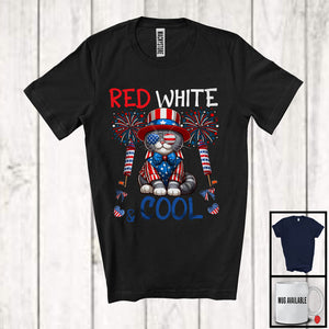 MacnyStore - Red White And Cool, Wonderful 4th Of July Scottish Fold Cat Sunglasses American, Patriotic T-Shirt