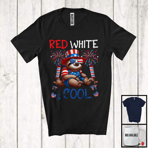 MacnyStore - Red White And Cool, Wonderful 4th Of July Sloth Sunglasses American, Patriotic Animal T-Shirt