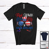 MacnyStore - Red White And Hair Stylist Crew, Proud 4th Of July American Flag Glasses, Careers Jobs Group T-Shirt