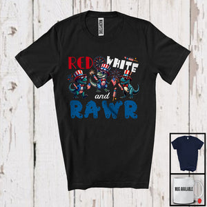 MacnyStore - Red White And Rawr, Joyful 4th Of July Three T-Rex Dinosaur Lover, Fireworks Patriotic Group T-Shirt