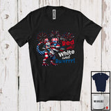 MacnyStore - Red White And Rawrrr, Humorous 4th Of July Cat Riding T-Rex Dinosaur, Patriotic Fireworks T-Shirt