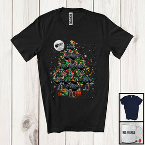 MacnyStore - Reindeer Elf Santa Ostrich Christmas Tree; Humorous X-mas Lights Ostrich Animal; Family Group T-Shirt