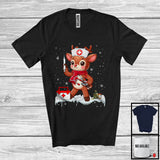 MacnyStore - Reindeer Nurse; Adorable Christmas Reindeer Snowing Around; Nursing Proud Jobs Careers Group T-Shirt