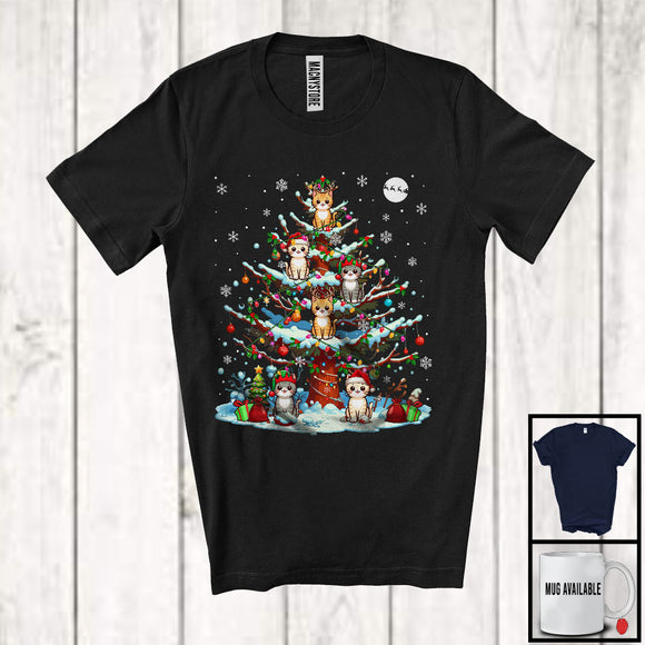 MacnyStore - Reindeer Santa Elf Cat Christmas On Tree; Joyful Christmas Lights Cat; Animal Lover T-Shirt