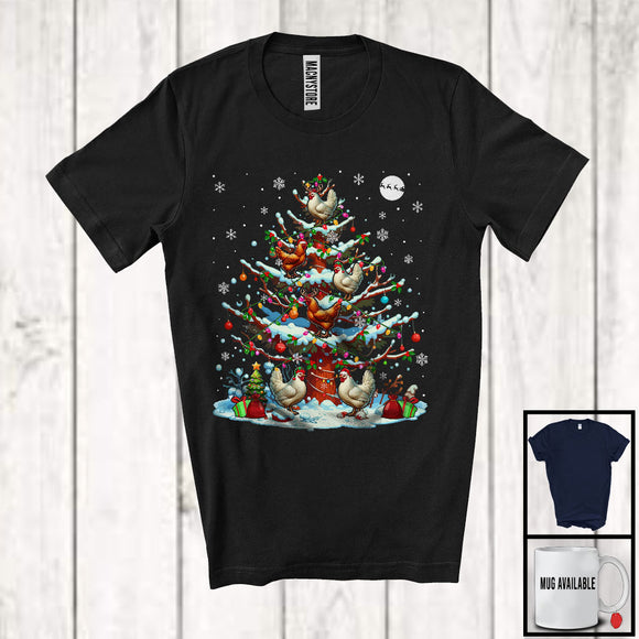 MacnyStore - Reindeer Santa Elf Chicken Christmas On Tree; Joyful Christmas Lights Chicken; Animal Lover T-Shirt