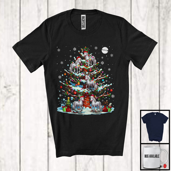 MacnyStore - Reindeer Santa Elf Horse Christmas On Tree; Joyful Christmas Lights Horse; Animal Lover T-Shirt