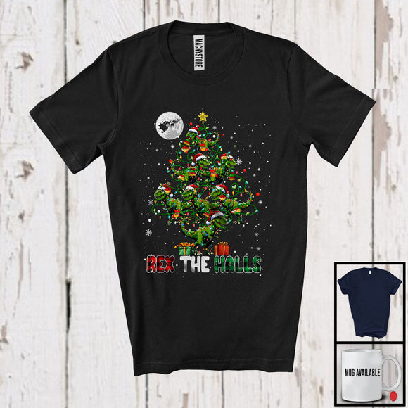 MacnyStore - Rex The Halls; Fantastic Christmas Plaid Santa T-Rex Dinosaur X-mas Tree; Moon Snow T-Shirt