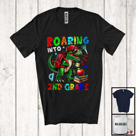 MacnyStore - Roaring Into 2nd Grade, Humorous First Day Of School Dinosaur T-Rex Sunglasses, Student Teacher T-Shirt