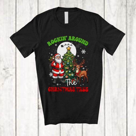 MacnyStore - Rockin' Around The Christmas Tree; Fantastic Christmas Moon Reindeer Santa; Family Group T-Shirt