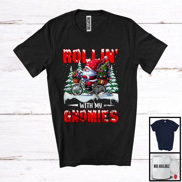 MacnyStore - Rollin' With My Gnomies; Fantastic Christmas Santa Gnome Riding Bicycle; Snowing X-mas Family T-Shirt