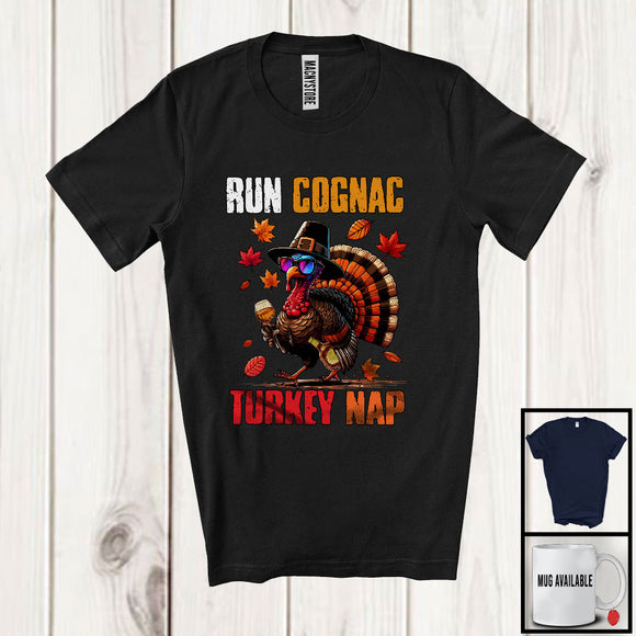 MacnyStore - Run Cognac Turkey Nap; Sarcastic Thanksgiving Turkey Sunglasses Cognac; Drinking Drunker T-Shirt