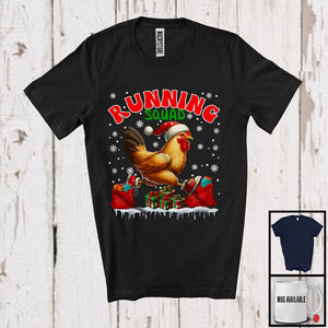 MacnyStore - Running Squad, Joyful Christmas Snow Santa Chicken Hen Running, Marathon Runner Group T-Shirt