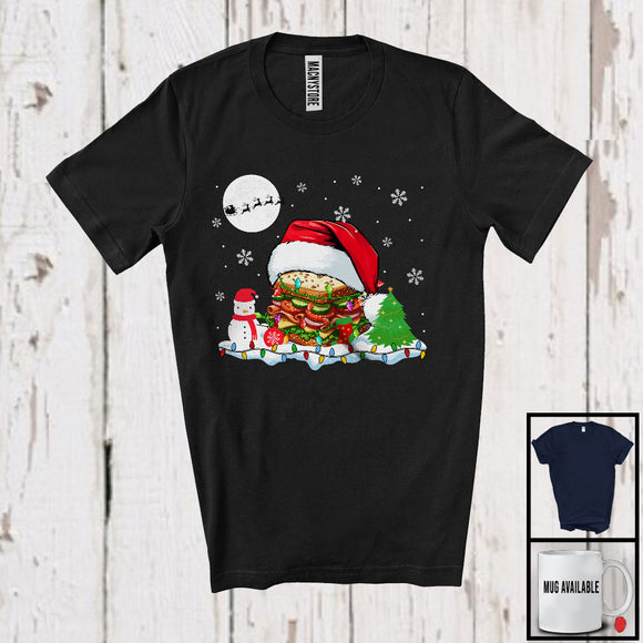 MacnyStore - Sandwich Wearing Santa Costume; Adorable Christmas Food Lover; X-mas Lights Snowing T-Shirt