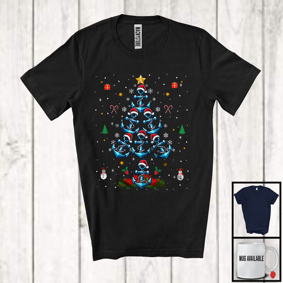 MacnyStore - Santa Anchor Christmas Tree Snowing; Awesome X-mas Lights Boat Ship; Boating Sailing T-Shirt